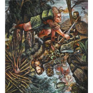 Steven Campbell - Hunter In A Camouflage Docey Landscape