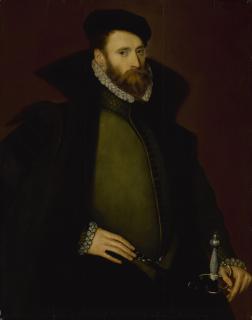 Steven Van Der Meulen - Portrait Of George Dacres Of Cheshunt (1533-1580), Three-Quarter Length, In A Dark Green Doublet, Fur Cloak, Hat, And Sword