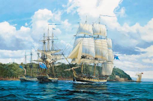 Stuart Bolton - H.M.S. Brilliant On Her Way Out Of Plymouth Sound, With Nisus And Another Warship At Anchor In Cawsand Bay