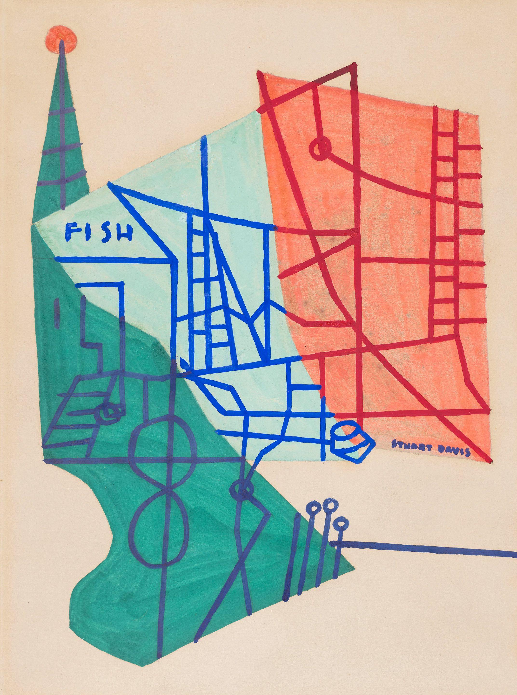 Stuart Davis - Fish image, 13 x 10 in. (33 x 25.4 cm.); sheet, 15 x 12 1/4 in. (38.1 x 31.1 cm.)