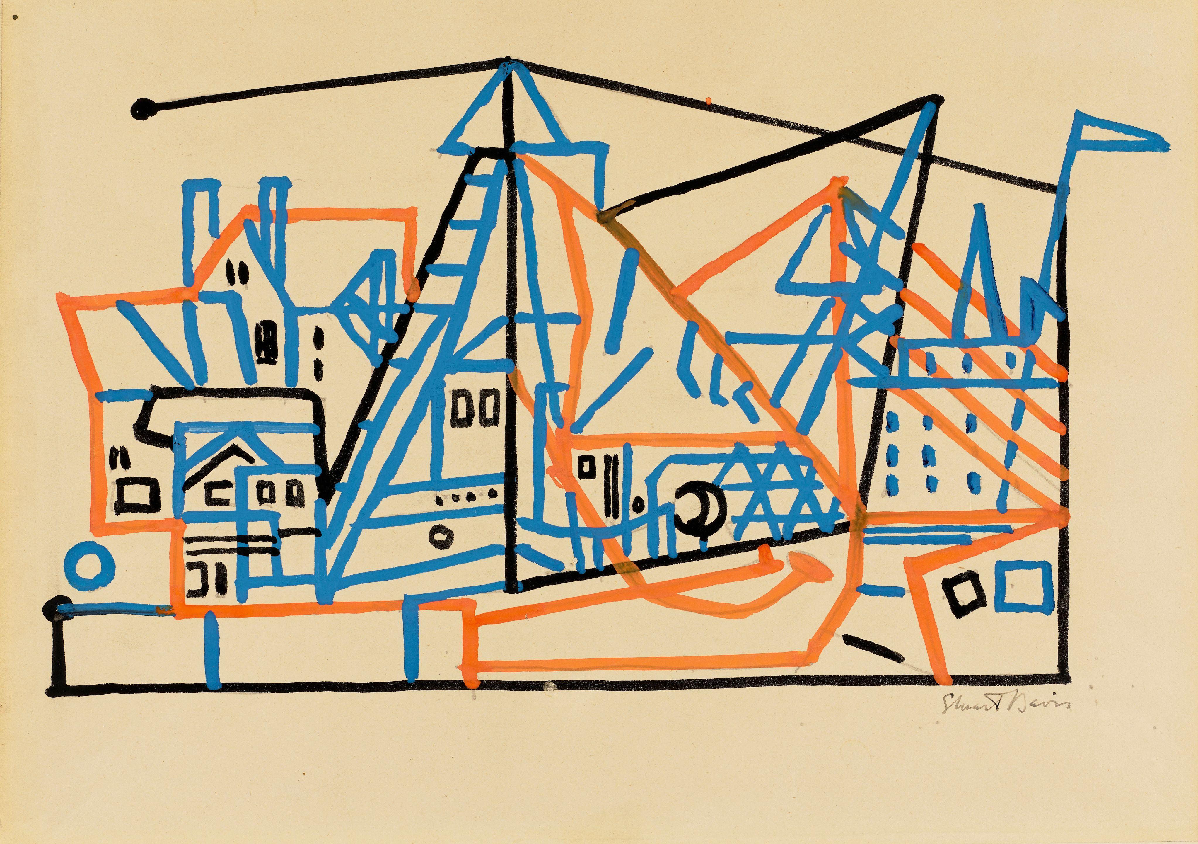Stuart Davis - Town and Boats 11 7/8 x 16 in. (30.2 x 40.6 cm.)