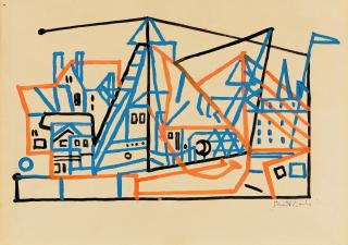 Stuart Davis - Town and Boats 11 7/8 x 16 in. (30.2 x 40.6 cm.)