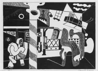 Stuart Davis - Two Figures and El (Sixth Avenue El No. 2) (C. and M. 17)