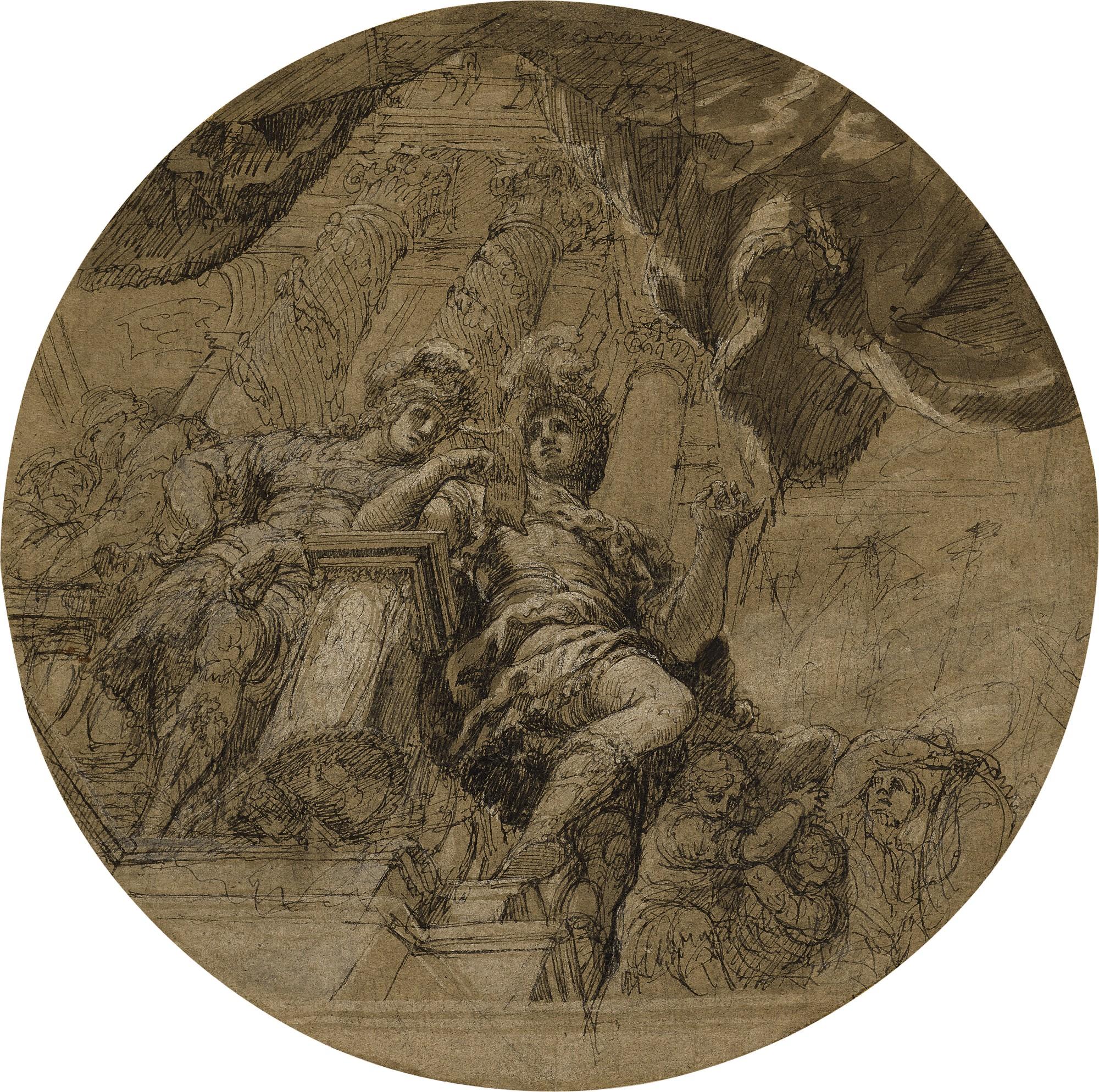 Study for a ceiling decoration with two Roman soldiers