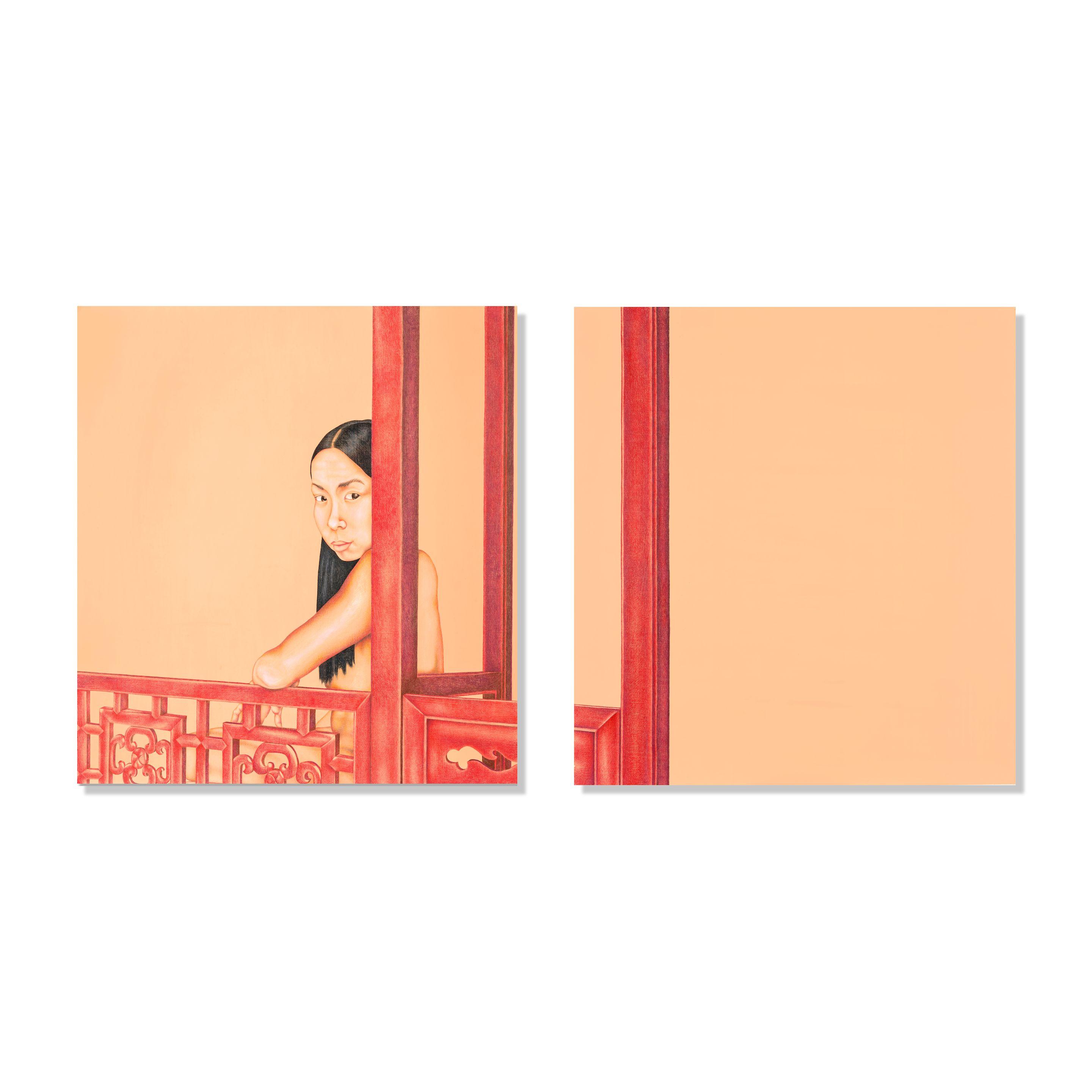 Su-En Wong - Orange Painting with Girl on Chinese Bed