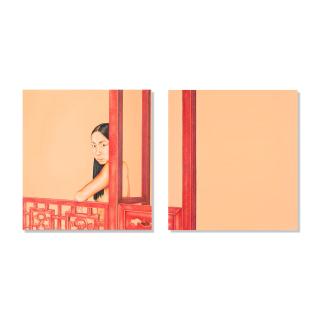 Su-En Wong - Orange Painting with Girl on Chinese Bed