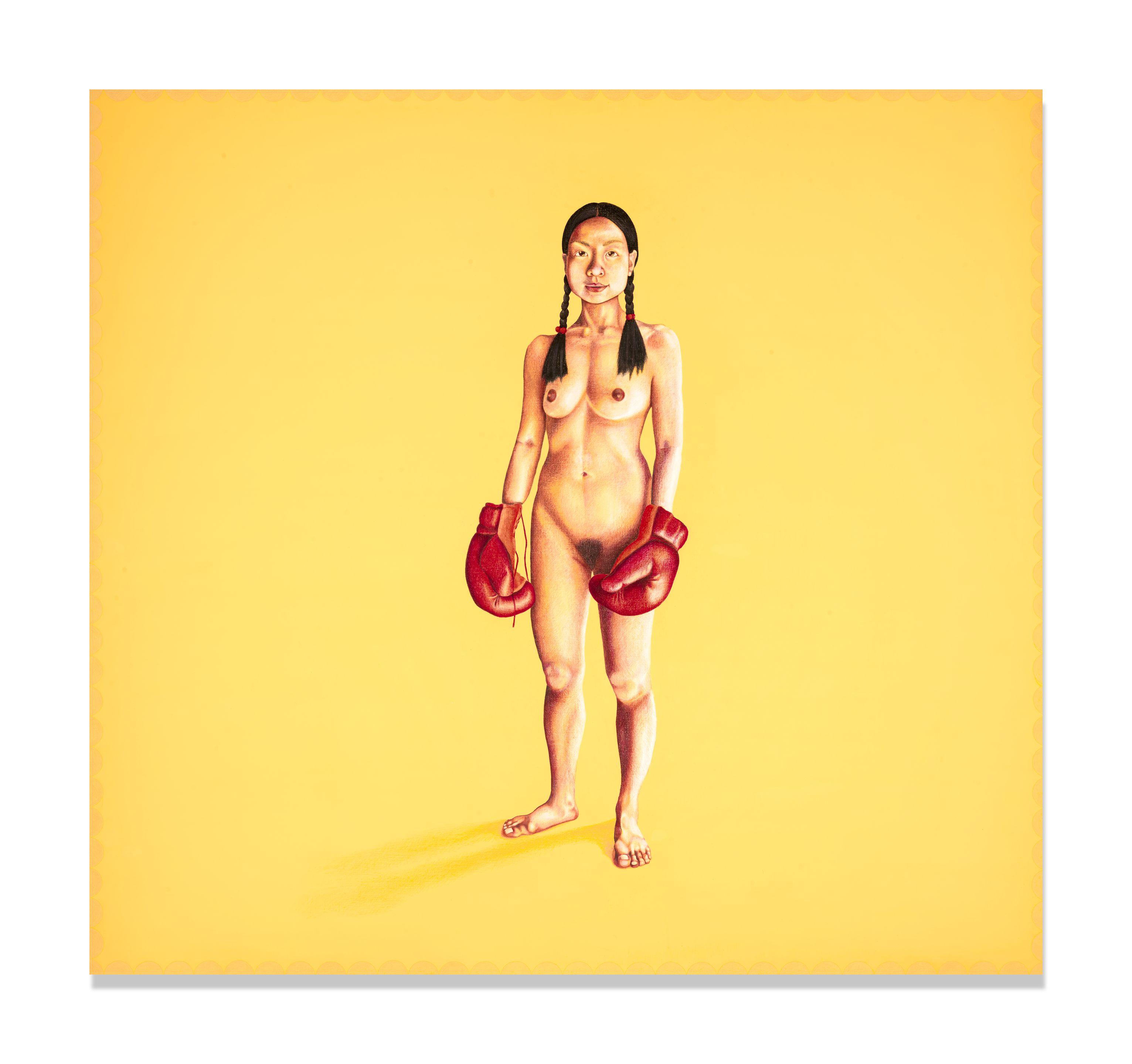 Su-En Wong - Yellow Painting with Girl and Boxing Gloves