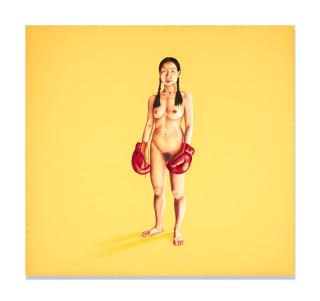Su-En Wong - Yellow Painting with Girl and Boxing Gloves