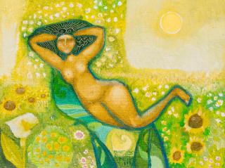 Suad Al-Attar - Untitled (Lady with Flowers)