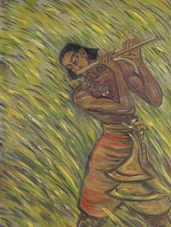Sudhir Ranjan Khastgir - Untitled (Santhal Man Playing A Flute)