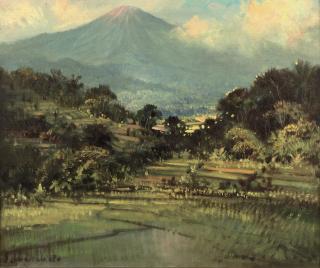 Sudjono Abdullah - Landscape with vulcano and sawahs