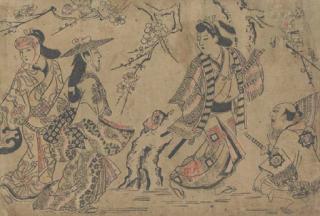 Sugimura Jihei - A Young Samurai, His Retainer And Two Beauties