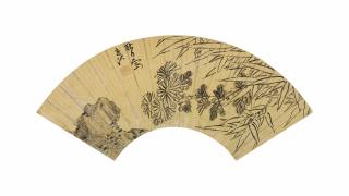 Sun Kehong - FLEURS ET BAMBOUS, ENCRE SUR PAPIER OR