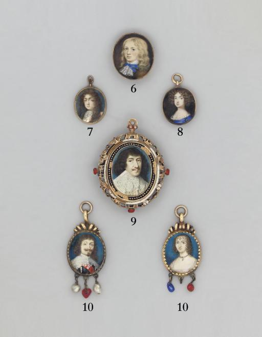 Susan Penelope Rosse - Louise Renée de Kérouaille, Duchess of Portsmouth and Aubigny (1649-1734), in lace-bordered blue dress, gem-set pendant at corsage, a further gem-set pendant at her left shoulder, her upswept brown hair dressed in ringlets