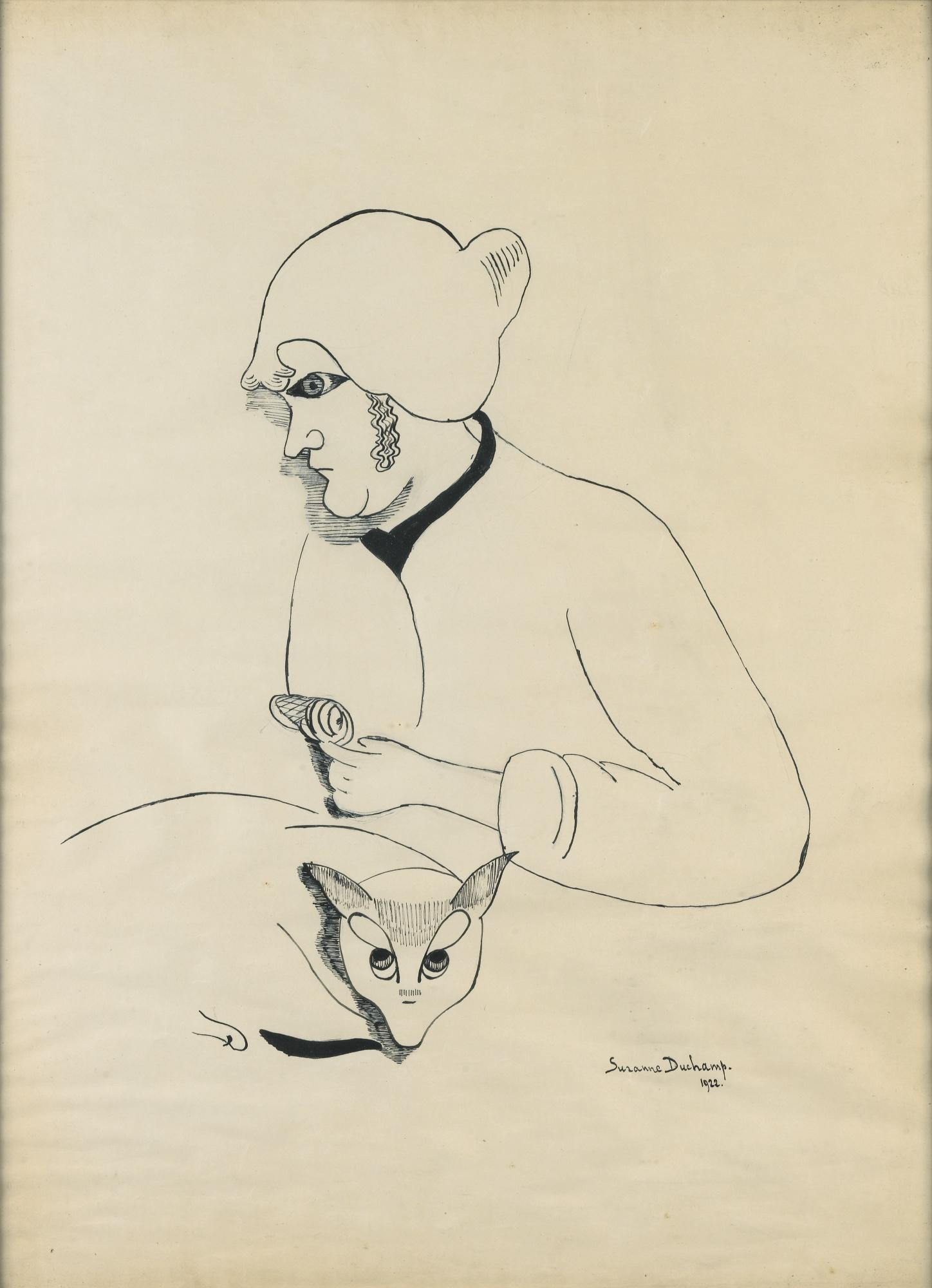 Suzanne Duchamp - Femme Au Chat - Recto Etude De Profil - Verso