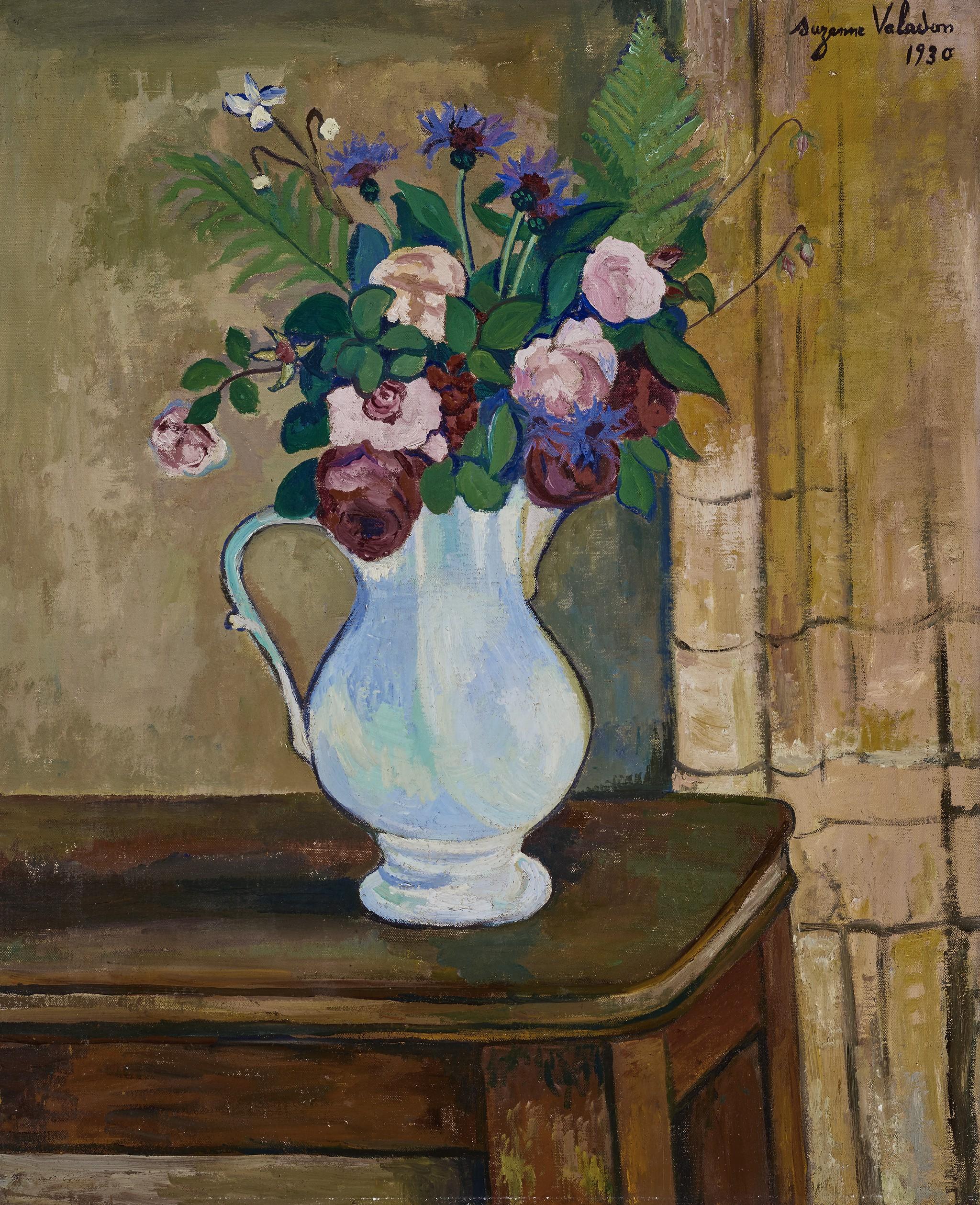 Suzanne Valadon - Bouquet De Roses, Bleuets Et Fougères