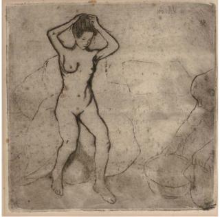 Suzanne Valadon - Catherine prépare le tub et Louise nue se coiffe (Pétridès E7)