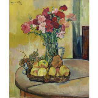 Suzanne Valadon - Nature Morte Au Panier De Pommes, Vase De Fleurs, Et Raisins