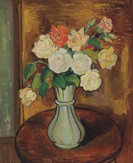 Suzanne Valadon - Vase de roses sur un guéridon