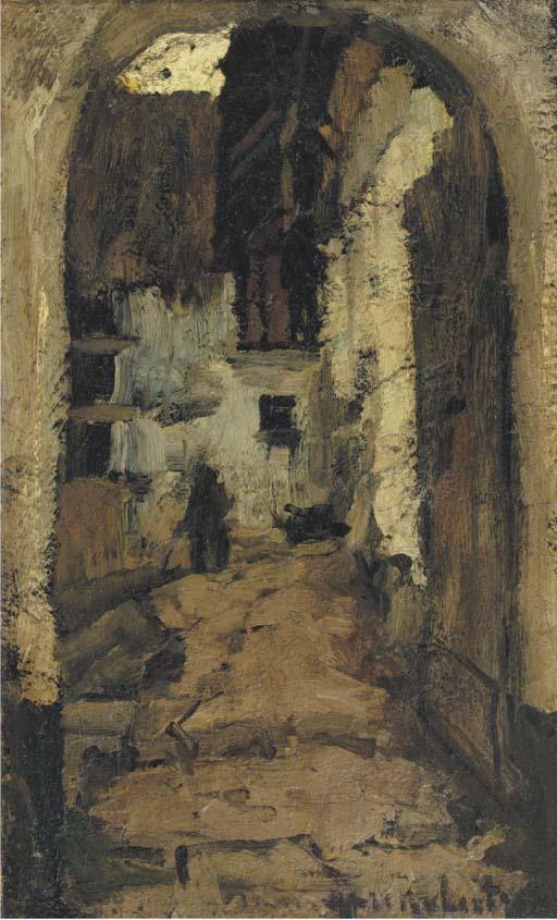 Suze Robertson - Poortje met doorkijk naar huizen Harderwijk: an alleyway