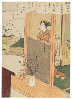Suzuki Harunobu - A Beauty by a veranda