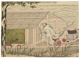 Suzuki Harunobu - Boatman On A Pleasure Boat Peeking At A Couple