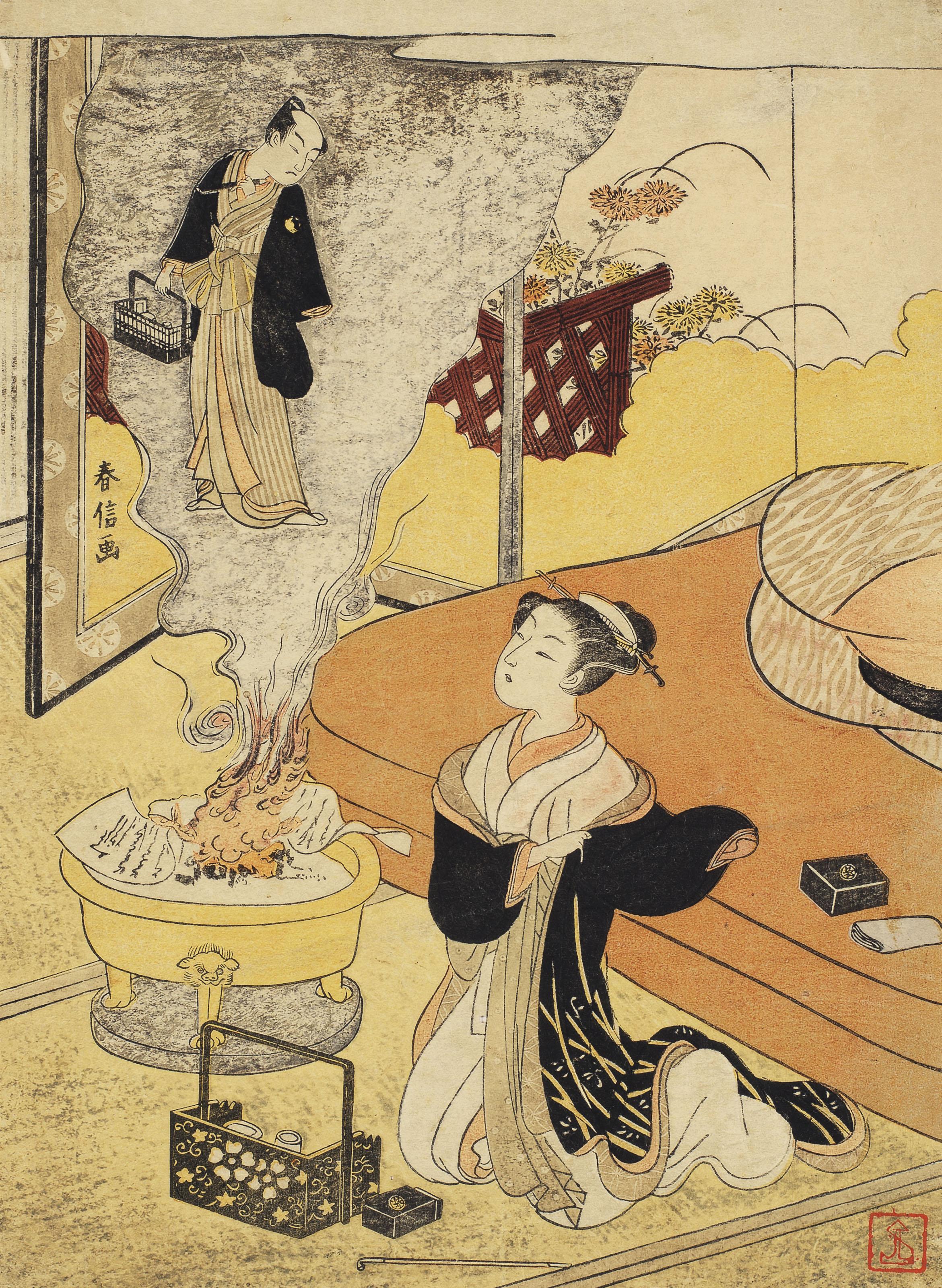 Suzuki Harunobu - Burning love letters