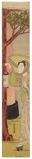 Suzuki Harunobu - Dandy (wakashu) with lantern passing a shrine gate (Mitate arido)
