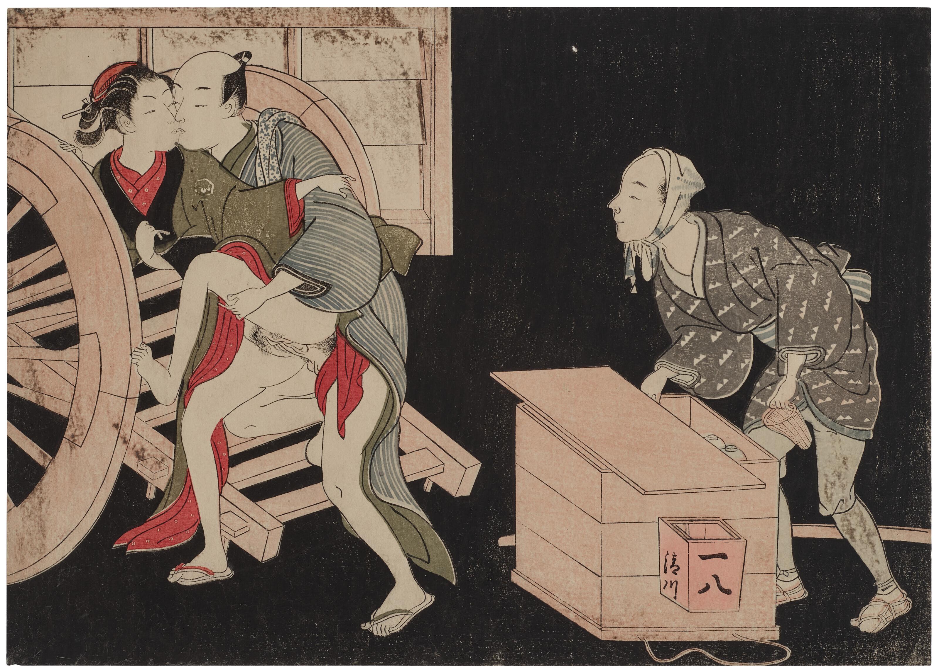 Suzuki Harunobu - Soba vendor watching a couple in the night