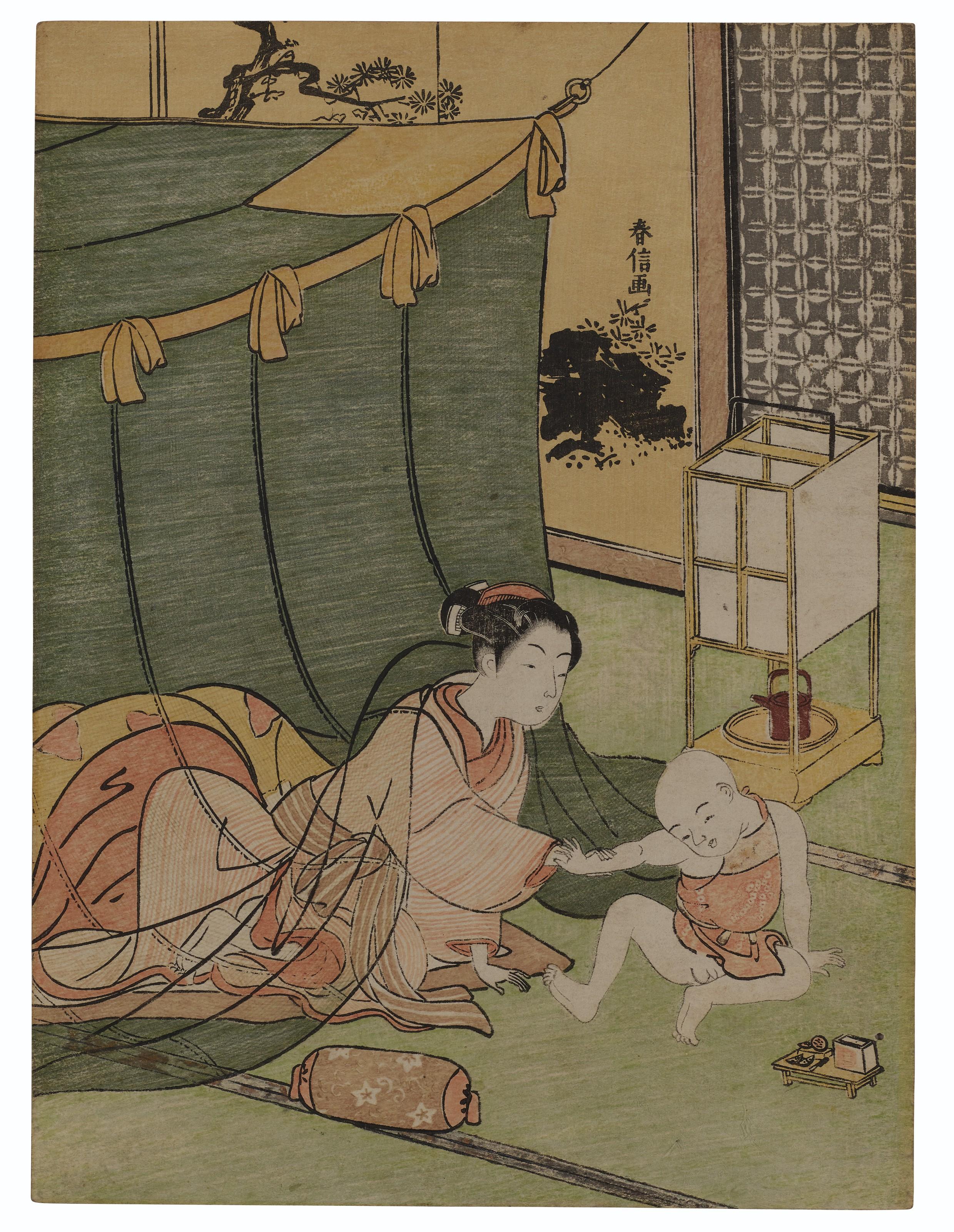 Suzuki Harunobu - Woman And Child Under Kaya