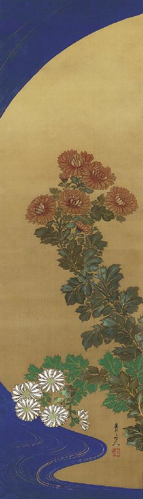 Suzuki Kiitsu - Chrysanthemums by a stream