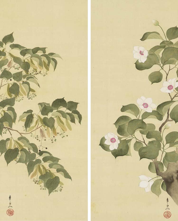 Suzuki Kiitsu - Linden tree; Chinese milk vetch