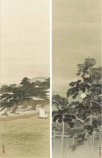 Suzuki Shonen - Karazaki Shogetsu Zu (Karazaki Pine In Moonlight) Maiko Gyoshoku Zu (Maiko At Dawn)