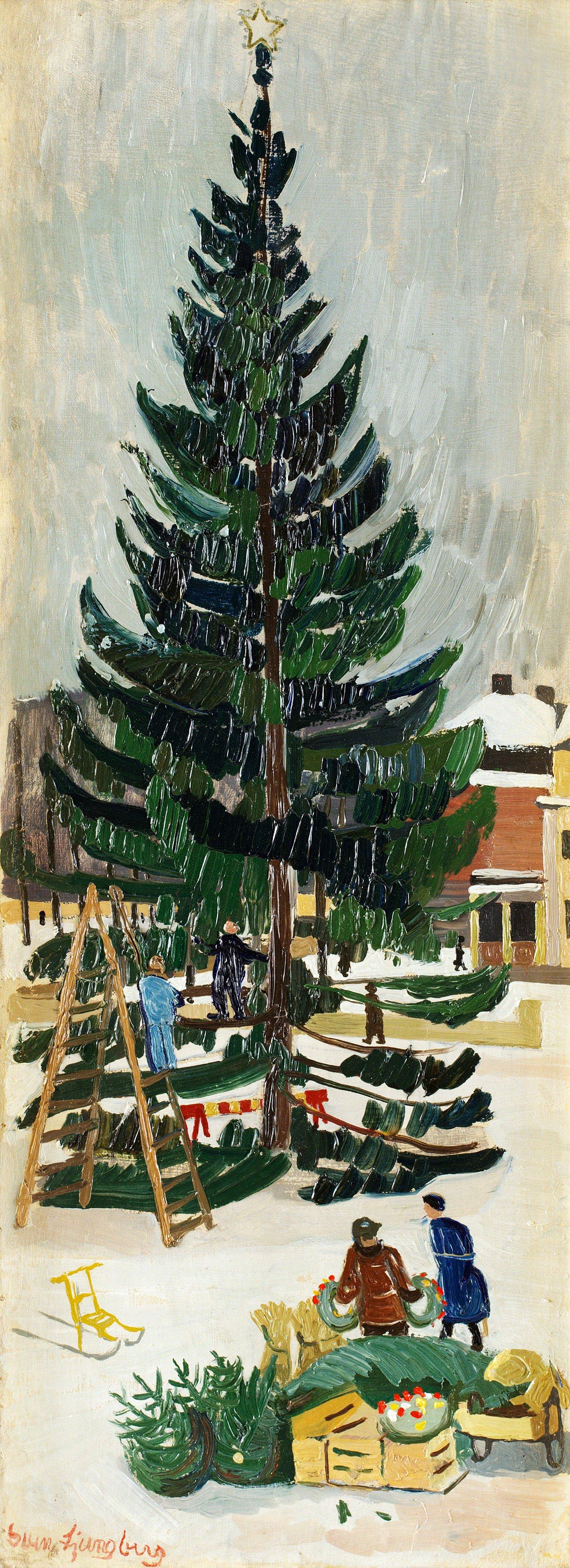 Sven Ljungberg - The dressing of the Christmas tree, Ljungby torg