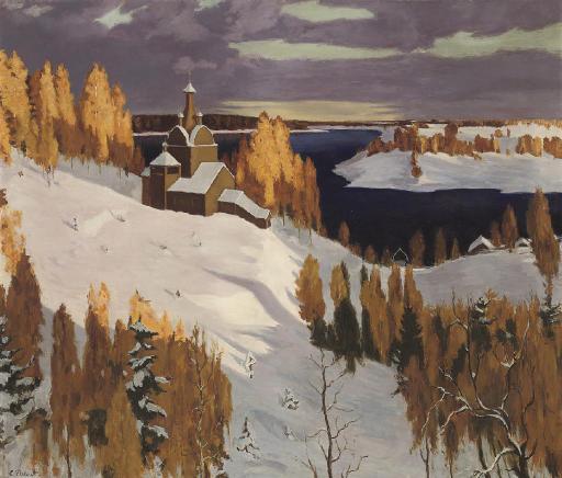 Svetlana Fokina - A church above a lake in winter