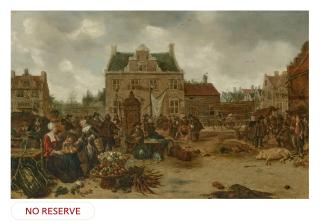Sybrand Van Beest - A market scene in a town square