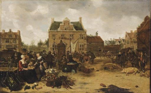 Sybrand Van Beest - A Market Scene In A Town Square