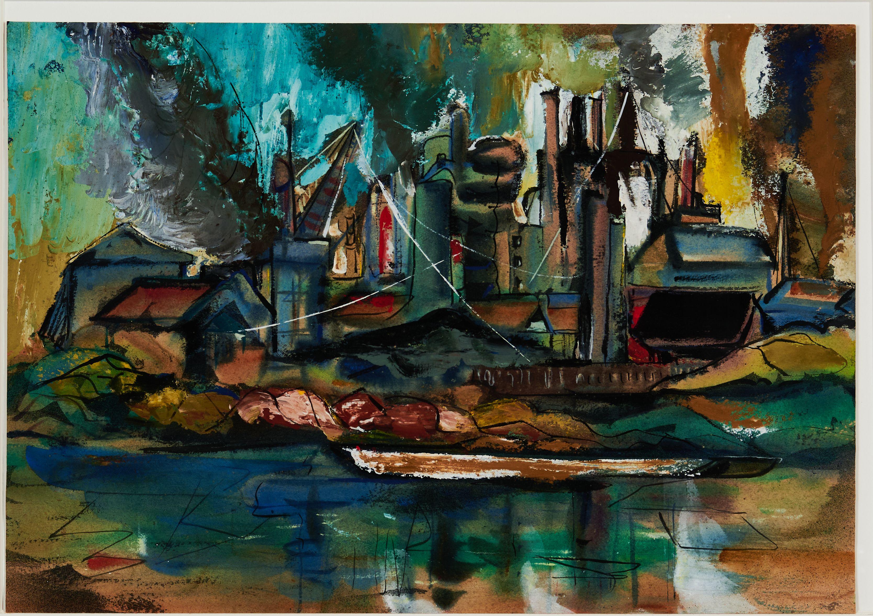 Syd Solomon - Industrial Landscape 16 x 23 in. (40.6 x 58.4 cm) framed 24 1/4 x 30 1/2 x 2 in.
