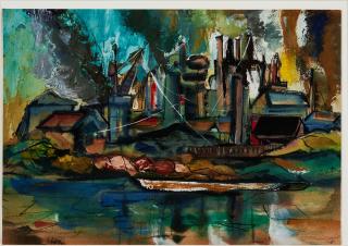Syd Solomon - Industrial Landscape 16 x 23 in. (40.6 x 58.4 cm) framed 24 1/4 x 30 1/2 x 2 in.