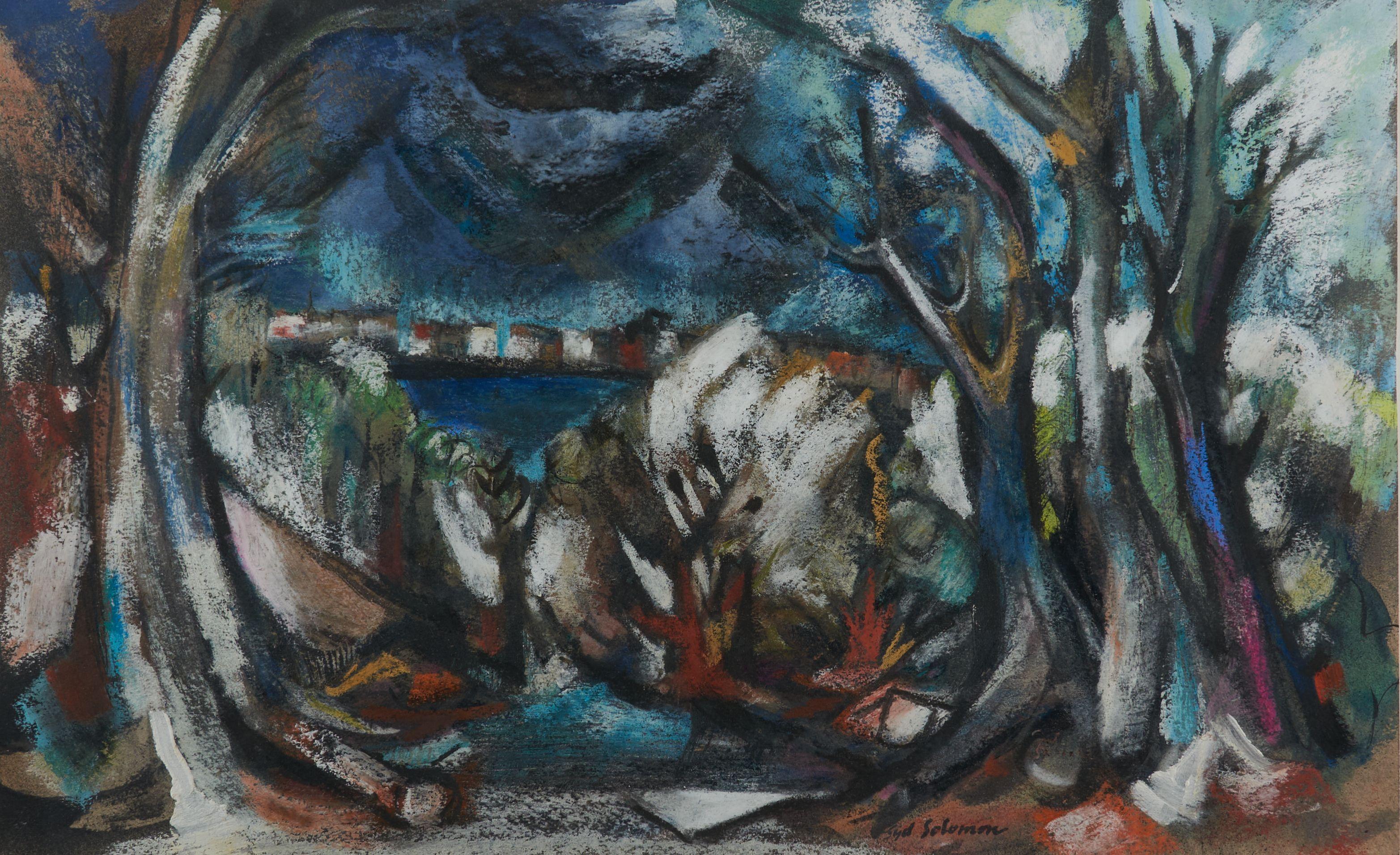 Syd Solomon - Landscape with Trees 16 3/4 x 27 1/4 in. (42.5 x 69.2 cm) framed 25 x 34 1/2 x 2 1/4 in.