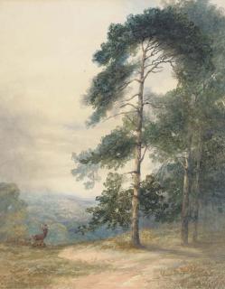 Sydney Herbert - A Stag And His Herd Scenting A Disturbance