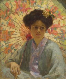 Sydney Lough Thompson - Girl with Japanese umbrella, circa 1915