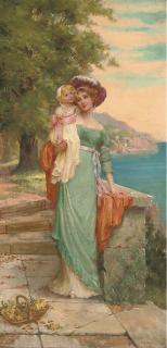 Sydney Percy Kendrick - Gathering Flowers On The Path To The Sea