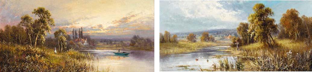 Sydney Yates Johnson - A boy fishing by a river; and The ferry crossing