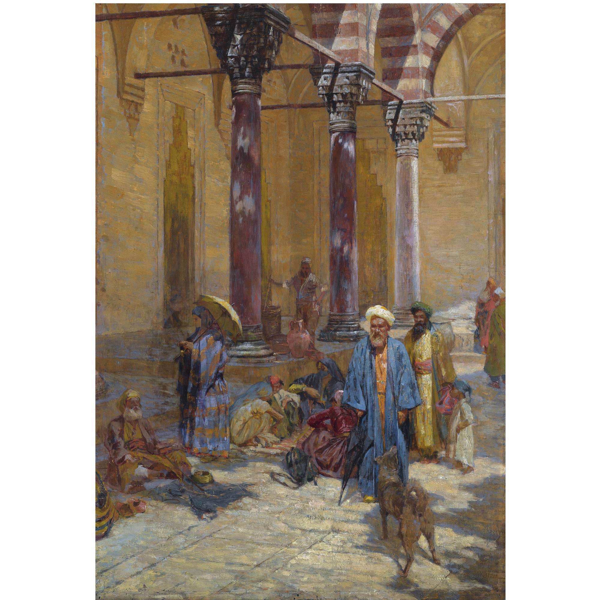 Symeon Sabbides - Greek Oriental Scene In A Mosque\'S Precinct