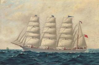 T.G. Purvis - The four-masted barque Springburn under full sail