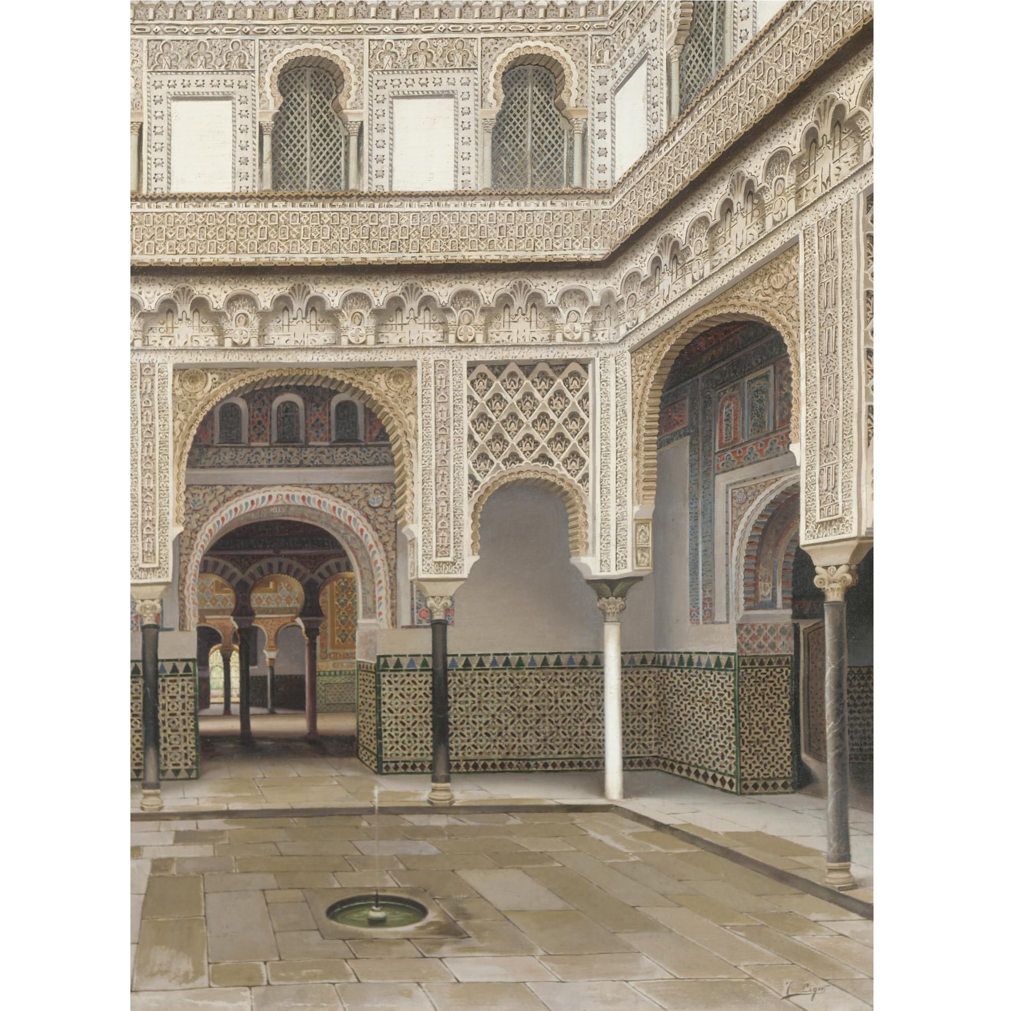 T. Liger-Hidalgo - Spanish Fuente En Un Patio Moro (Fountain In A Moorish Courtyard)