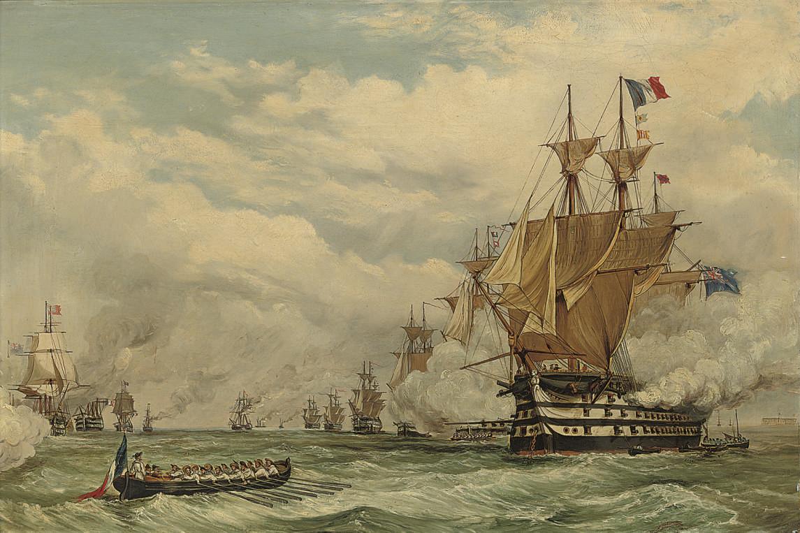 T. Watson - The Anglo-French Allied fleet meeting in the Baro Sound in June 1854