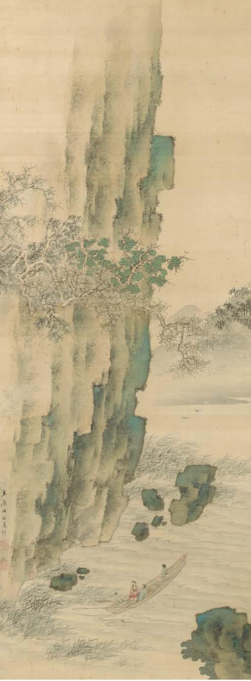 Tachihara Kyosho - Recluses fishing on a river in autumn
