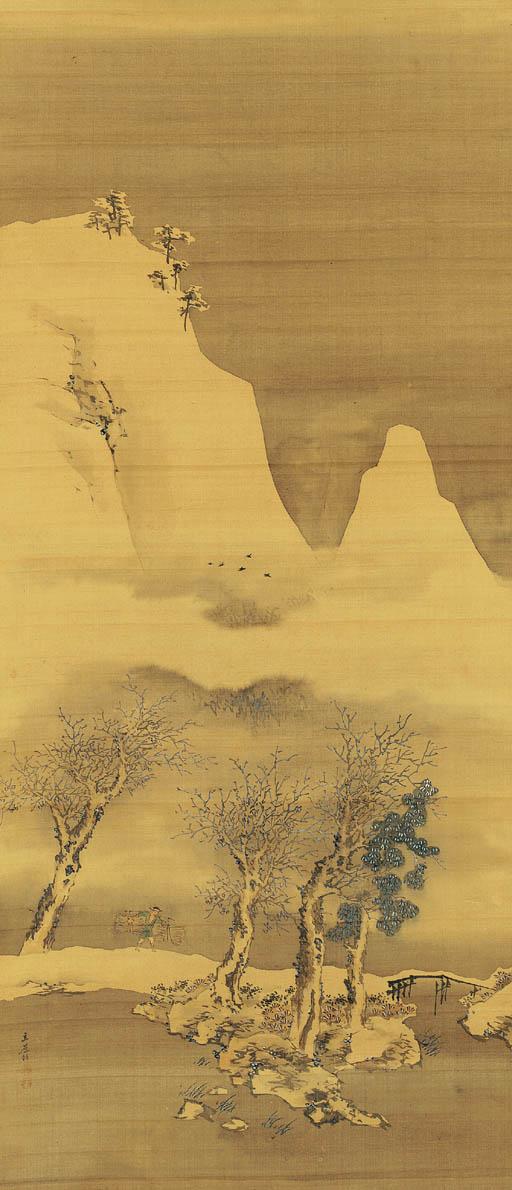 Tachihara Kyosho - Woodcutter in a snowy landscape